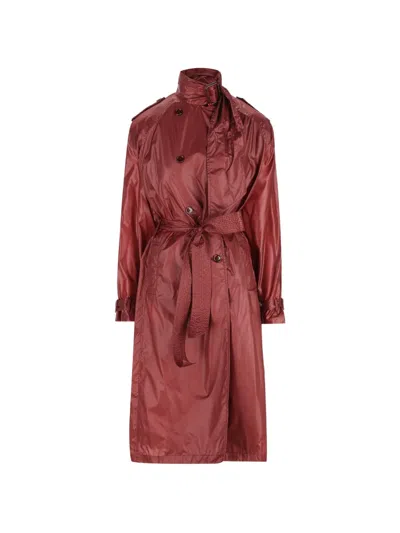 Saint Laurent Belted Waterproof Trench Coat In Burgundy