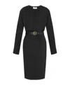 Saint Laurent Belted Wrap Midi Dress In Black