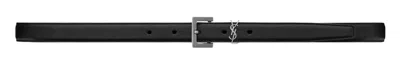 Saint Laurent Grained Leather Cassandre Belt In Black