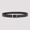 Saint Laurent Cassandre Buckle Grained Leather Belt In Black