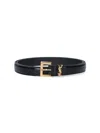 Saint Laurent Cassandre Calfskin Leather Thin Belt In Black
