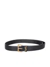 Saint Laurent Cassandre Thin Leather Belt In Black