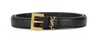 Saint Laurent Cassandre Thin Belt With Square Buckle In Box Leather Accessories In Black