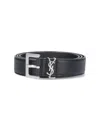 Saint Laurent Cassandre Leather Belt In Black