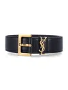 Saint Laurent Cassandre Thin Belt With Square Buckle In Grained Leather In Black