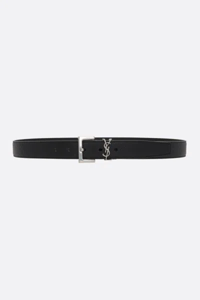 Saint Laurent Cassandre Smooth Leather Belt In 1000 Nero