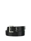 Saint Laurent Cassandre Belt In Crocodile-embossed Leather In Black