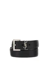 Saint Laurent Cassandre Grained Leather Belt In Black