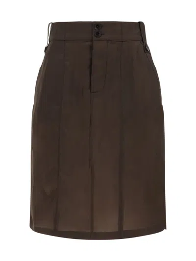 Saint Laurent Button Detailed Pencil Skirt In Chocolat
