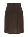Saint Laurent Button Detailed Pencil Skirt In Chocolat