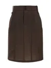 Saint Laurent Button Detailed Pencil Skirt In Chocolat