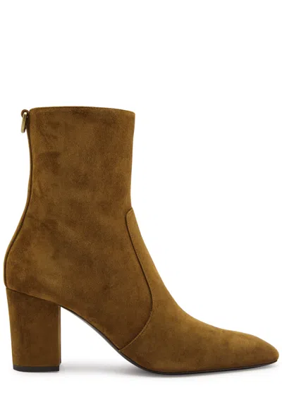 Saint Laurent Betty 70 Suede Ankle Boots In Brown