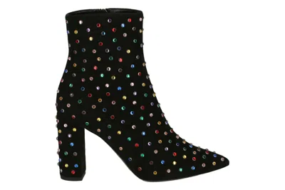 Pre-owned Saint Laurent Betty Embellished Ankle Boots Black Suede (women's) In Black/multicolor