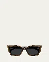 Saint Laurent Beveled Acetate Cat-eye Sunglasses In Shiny Medium Havana