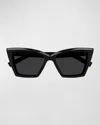 Saint Laurent Sl 276 Mica-001 Cateye Sunglasses In Shiny Solid Black