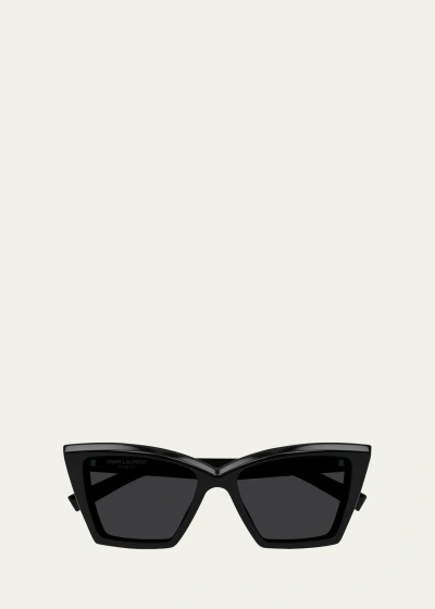 Saint Laurent Beveled Acetate Cat-eye Sunglasses In Black