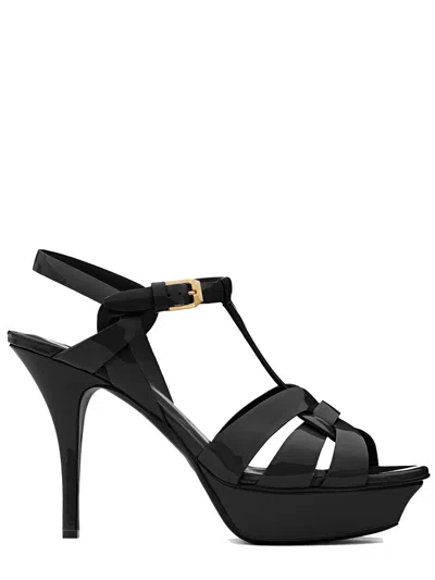Saint Laurent Beveled Platform Sandals With Intertwining Straps - 10.5 Cm Heel Height In Multi