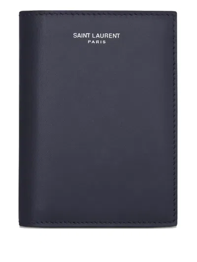 Saint Laurent Bi-fold Leather Wallet In Blue