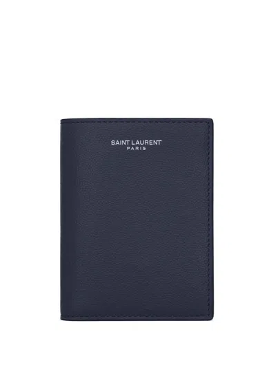 Saint Laurent Bi-fold Leather Wallet In Blue
