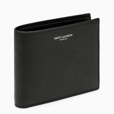 Saint Laurent Black Leather Bi-fold Wallet With Logo Men
