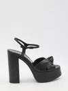 Saint Laurent Elegant Black Leather Bianca 85 Mini Heeled Sandals In 1000