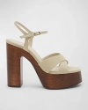 SAINT LAURENT BIANCA COTTON CRISSCROSS PLATFORM SANDALS