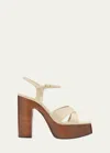 Saint Laurent Bianca Cotton Crisscross Platform Sandals In Tan Beige