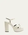 Saint Laurent Leather Twist Block Heel Sandals In Cream