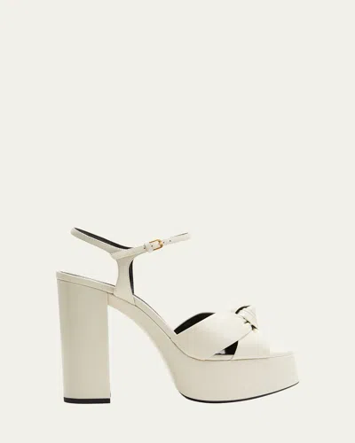Saint Laurent Bianca Knotted Ankle-strap Platform Sandals In Cream