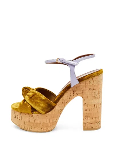 Pre-owned Saint Laurent Bianca Knotted Platform Sandals In Yellow