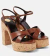 Saint Laurent Leather Bianca Platform Sandals 85 In Braun