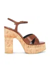 Saint Laurent Leather Bianca Platform Sandals 85 In Bruciato & Natural Cork