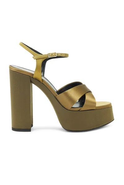 Saint Laurent Bianca Platform Sandal In Kaki & Cuba Gold