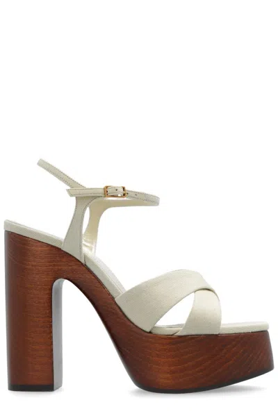 Saint Laurent Bianca Platform Sandals In Beige