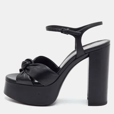 Pre-owned Saint Laurent Bianca Size 38 Black Leather Ankle Strap Platform Sandals