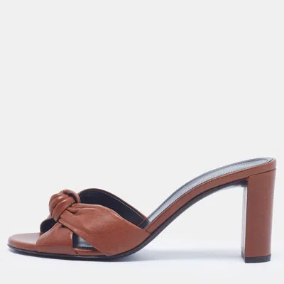 Pre-owned Saint Laurent Bianca Size 38 Brown Leather Slide Sandals