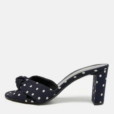 Pre-owned Saint Laurent Bianca Size 38 Navy Blue Fabric Slide Sandals