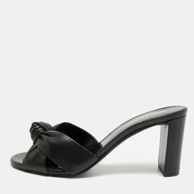 Pre-owned Saint Laurent Bianca Size 39 Black Leather Slide Sandals