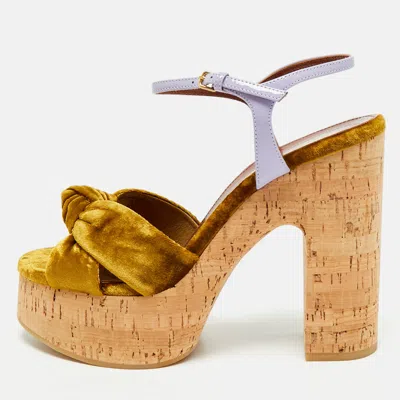 Pre-owned Saint Laurent Bianca Size 39 Brown/purple Patent Leather And Velvet Cork Platform Sandals