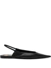 Saint Laurent Biarritz Pointed Ruched Ballet Flats In Black