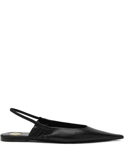 Saint Laurent Biarritz Pointed Ruched Ballet Flats In Black