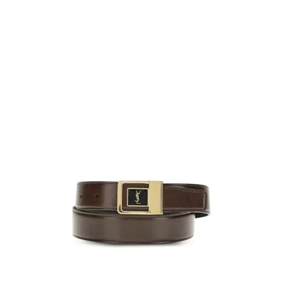 Saint Laurent Bicolor Calf Leather Bos Taurus Regular Belt In Brown