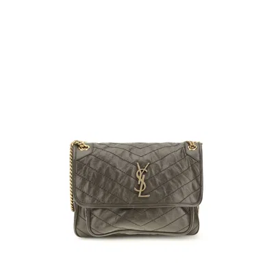 Saint Laurent Bicolor Calf Leather Bos Taurus Shoulder Bag In Green