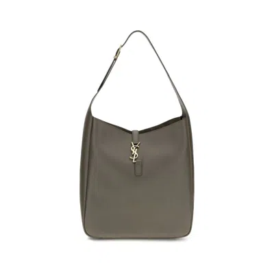 Saint Laurent Bicolor Calf Leather Bos Taurus Shoulder Bag In Gray