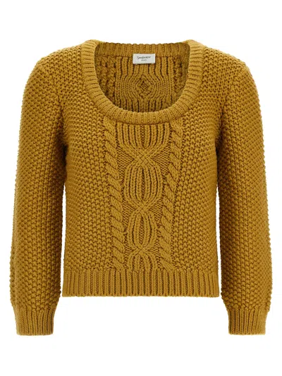 Saint Laurent Scoop-neck Sweater In Wool Knit In Orange