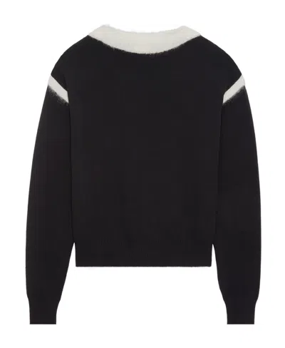 Saint Laurent Bicolour Knitted Jumper In Black