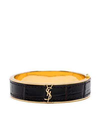 Saint Laurent Fondente Lea And Metal Bijoux In Black