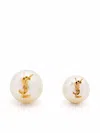 Saint Laurent Asymmetrical Earrings With Pearl And Monogram In Or Laiton/creme