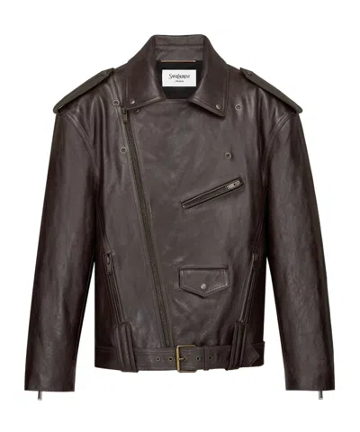 Saint Laurent Biker Jacket In Smooth Leather In Brown