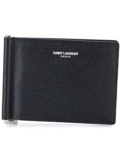 Saint Laurent Bill Clip Wallet In Grain De Poudre Leather Accessories In Black
